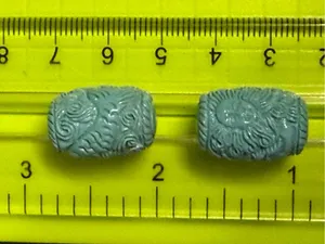Carved Sun Face/Mermaid Turquoise Color Resin Beads - set of 2 thumbnail 6