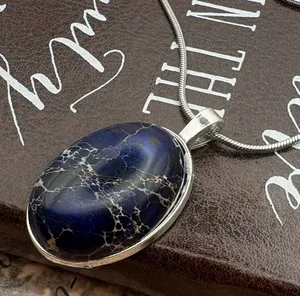 Blue Jasper Pendant Necklace Dark Boho Whimsigoth Witchy Handmade thumbnail 1