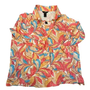 Ali Miles Size 2X Top Snap Up 2 Pc Tank Blouse Pink Crinkle Colorful Retro Mod thumbnail 1