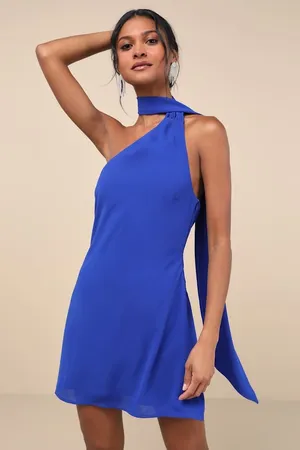 NWT Lulus Isloda Blue One-Shoulder Backless Sash Mini Dress Party Cocktail Sz XS thumbnail 1
