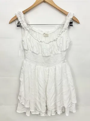 Urban Outfitters Rosie Smocked Tiered Ruffle Romper White Small Bridal Wedding thumbnail 3