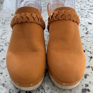 J.Crew Braided Clog Mules Tan Suede Wood‎ Platform Studded BJ249 Mens 9.5 NWOB thumbnail 3