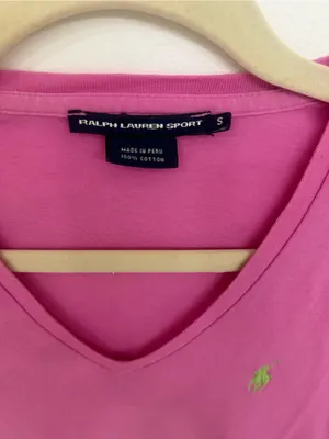 Ralph Lauren Sport Pink V-Neck Long Sleeve Tee with Green Pony women Size Small thumbnail 4