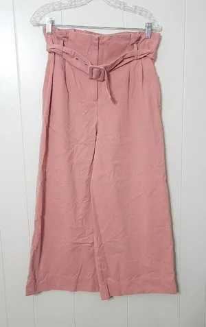 Zara Paperbag Wide Leg Pants Pink High Rise Belted Size M thumbnail 1
