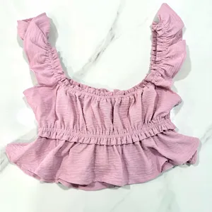 Y2K Lavender Bow Tie-Front Sz Small Feminine Ruffled Coquette Babydoll Crop Top thumbnail 6