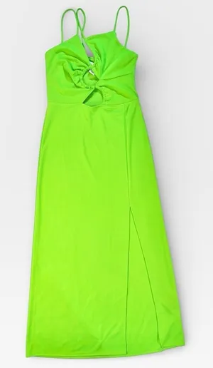NWOT H&M Neon Bright Green Maxi Dress XSMALL thumbnail 1