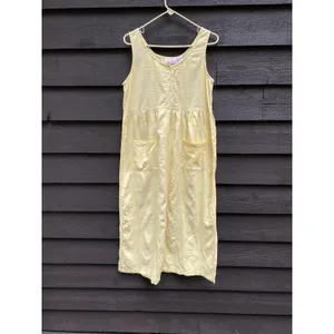 Vtg SITA Butter Yellow Sundress M Cotton Cottage Cabin Boho Plaid Texture Pocket thumbnail 4