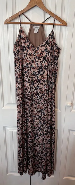 Nicole Miller‎ Tan Animal Print Maxi Dress Size Medium thumbnail 1