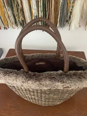 Bath & Body Works Brown Woven Tote with Faux-Fur Trim thumbnail 2