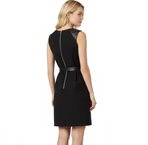 Forever 21 Little Black Dress Sheath Shift Faux Leather Knit S Exposed Back Zip thumbnail 3