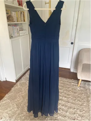Lulus Navy Chiffon Maxi Dress Empire Waist‎ Bridesmaid Romantic Formal Glam Gala thumbnail 3