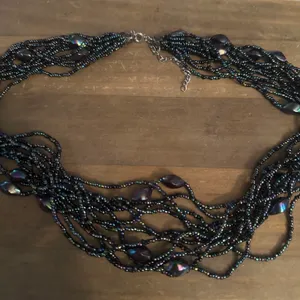 Vintage iridescent black multi strand seed bead necklace thumbnail 3