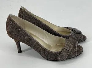 Stuart Weitzman Bronze Sparkle Peep Toe Bow Heels Evening Party‎ Shoes Formal thumbnail 1