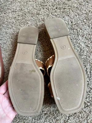 a new day Brown Leather Slip-On Mules with Cream Scalloped Trim thumbnail 3