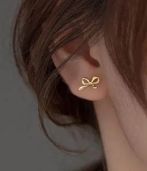 Gold Bow Dainty Earrings thumbnail 1