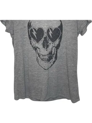 new Chaser ☻︎ Heart Eye Skull Draped Open Cross Back Tee T Shirt ☻ ︎Heather ☻︎ L thumbnail 6