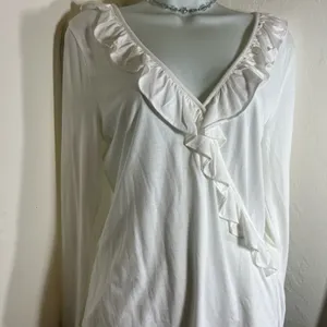 Lilly Pulitzer White Ruffle V-Neck Long Sleeve Top thumbnail 2