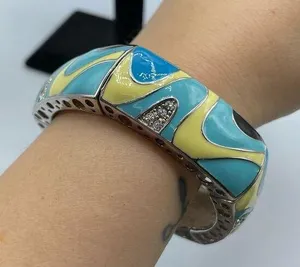 Vintage Blue & Yellow Swirl Enamel Stretch Bracelet thumbnail 1