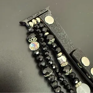 Black Silver Beaded Watch Band Compatible Apple Watch 40/41mm thumbnail 8