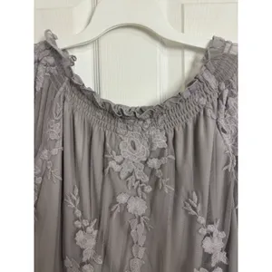 Gray Sheer Lacy Floral Long Sleeve Top M Fairy Grunge Dark Romance Bell Cuff thumbnail 3