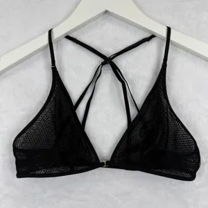 Victoria's Secret Black Sheer Mesh‎ Strappy Bralette Front Clasp 364109 Small thumbnail 1