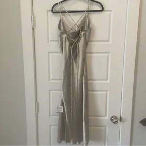 ASOS DESIGN Cami Maxi Satin Slip Dress with Lace‎ Up Back Size 6 in Silver NWT thumbnail 5