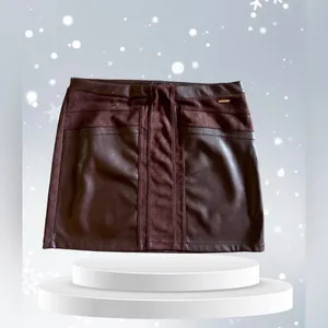 Marc New York Burgundy Velvet Faux Leather mini Skirt XL polyester spandex thumbnail 4