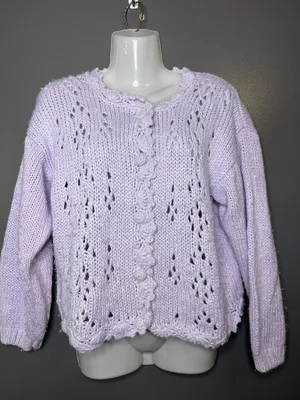 Vintage The Weathervane Cardigan Sweater Womens Medium Purple Crochet Knit thumbnail 2