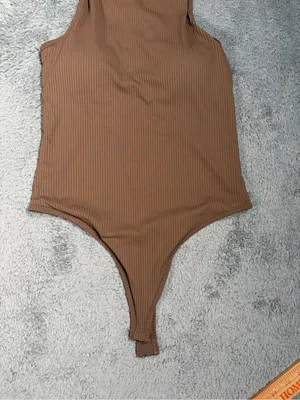 Klassy network Brown Ribbed Tank top bodysuit built in padding small thumbnail 5