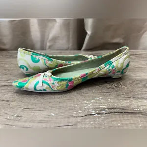 Vtg Prada SS2003 Green‎ Brocade Flat Shoes 37.5 thumbnail 3