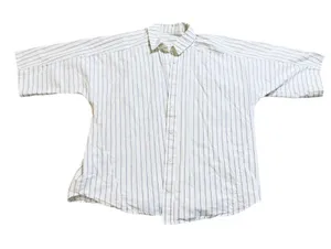 Source Unknown Pin Stripes Cream & Navy Women SZ XS Oversize 100% Cotton Causal‎ Short Sleeve thumbnail 1