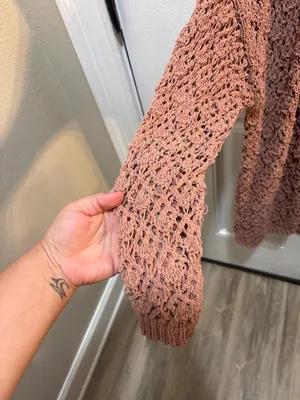 Moon & Madison Mauve Open Front Pointelle Knit Cardigan Sweater thumbnail 3