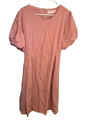 Evelett‎ J Style Women's Midi Fit & Flare Dress Short Sleeve Light Pink Crewneck thumbnail 1