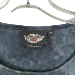 Harley Davidson Black Blue Tie Dye Skull Print T Shirt Sz M thumbnail 3