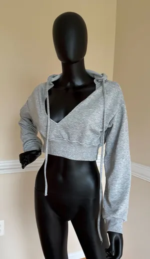 Crop Top Hoodie Sweatshirt Vneck Long Sleeve Top Tee Blouse Gym Sport Top Tshirt thumbnail 1