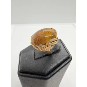 Source Unknown Vintage Gold-Filled‎ Wire Wrapped Agate Ring  Size 3.25 Handmade Artisan Setting thumbnail 4