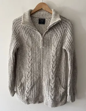 Abercrombie & Fitch Gray‎ Cable Knit Zip Up Sweater thumbnail 1
