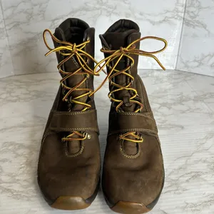Timberland Brown Nubuck Leather Lace Up Wedge Boots size 9.5‎ thumbnail 3