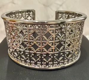 Tory Burch | Silver Plated Open Filigree Silver Cuff Bracelet | Sz SMALL thumbnail 1