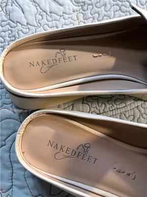 ☀️Naked Feet Elect Chamois White Leather Gold Chain Platform Loafer Mules Sz 8🧡 thumbnail 5