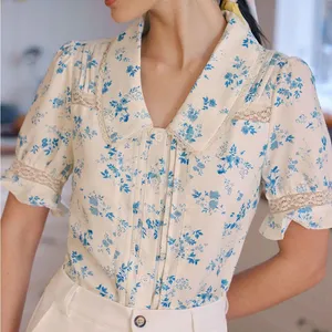 Rihoas Lace Spliced Pleated Floral Shirt thumbnail 1