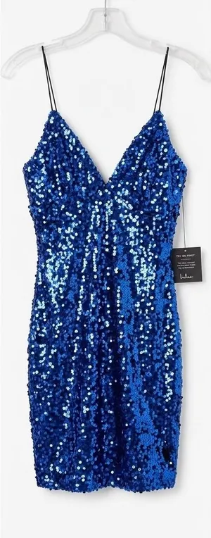NWT Lulus Royal‎ Blue Sequin V-Neck Bodycon Mini Dress Size XS thumbnail 1
