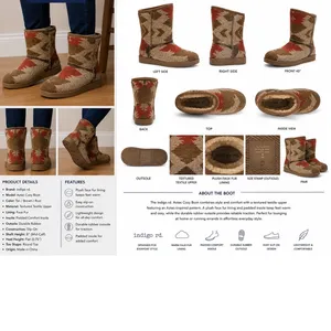 Indigo rd. Aztec Cozy Boot Women 6M Tan‎ Brown Rust Faux Fur Lined Mid Calf Boot thumbnail 2