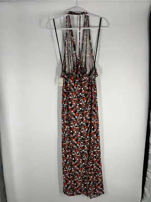 Free‎ People Daria Maxi Dress in Black Orange White High Slit Wrap S NWT thumbnail 9