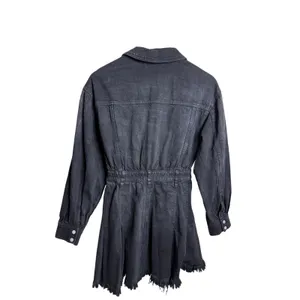 Free People We the Free Black Denim Utility Mini Dress Raw Hem size XS thumbnail 2