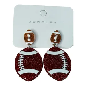 Football Drop Earrings Womens OS Red Glitter‎ Game Day Sports Jewelry Sparkle thumbnail 3