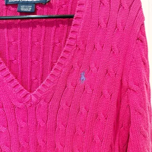 Ralph Lauren Sport Pink Cable Knit Sweater L Preppy Heritage Old Money V Neck thumbnail 3