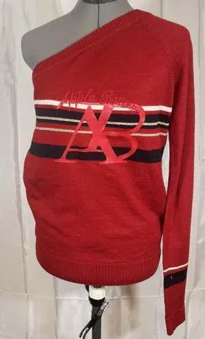 Apple Bottoms Red Sweater One Shoulder Acrylic Wool Blend Large Y2K Logo Stripe thumbnail 1