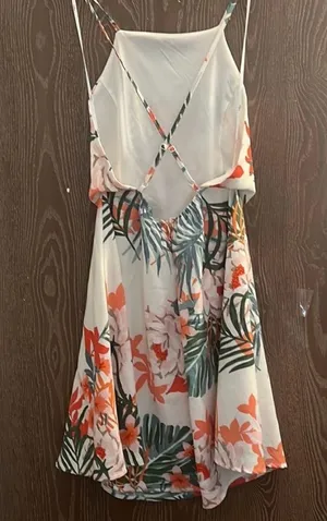 Lulus Tarynn Cream Tropical Print Backless Skater Dress - M thumbnail 6