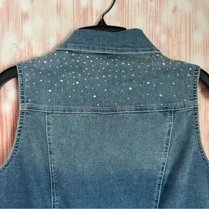 Style & Co Petite Western Festival Rhinestone Jewel Studded Denim Vest Size MP thumbnail 8
